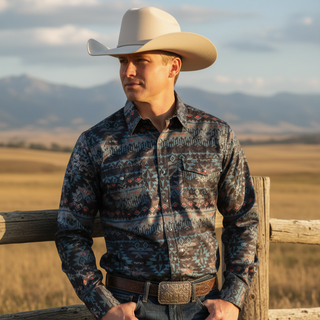 Men's Western Button Down Long Sleeve Shirt