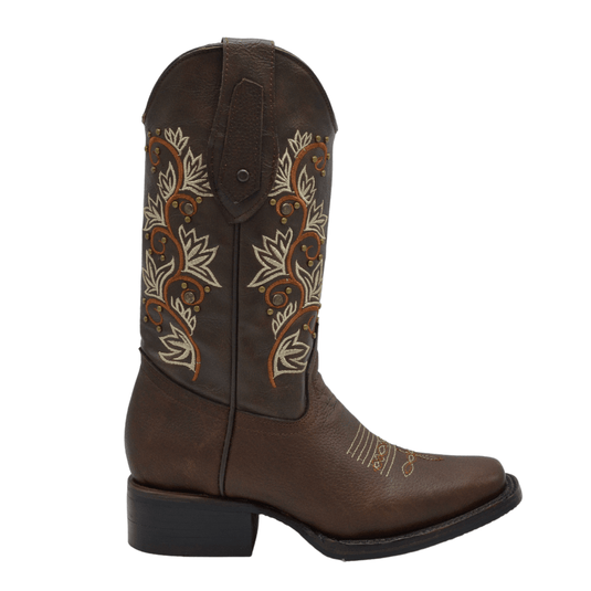 Joe Boots 15-06 Brown Premium Women's Cowboy Embroidered Boots: Square Toe Western Boot