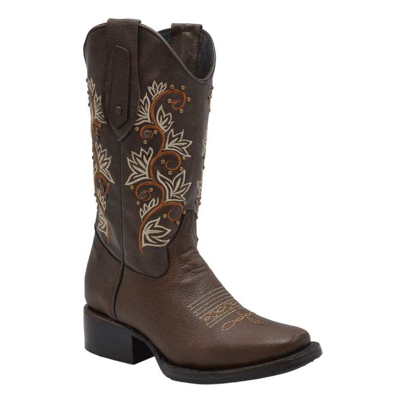 Load image into Gallery viewer, 1506 Rodeo Boots for Women Brown with Orange and Tan Flowers
