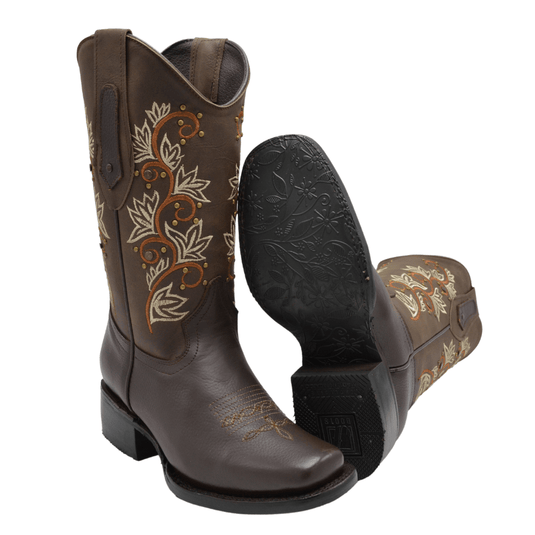 1506 Rodeo Boots for Women Brown with Orange and Tan Flowers