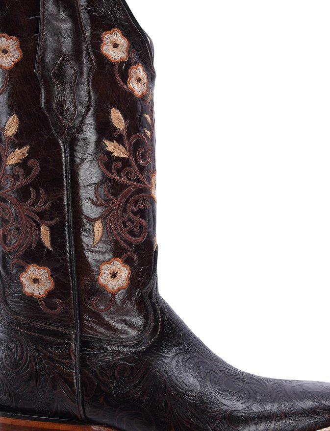 Load image into Gallery viewer, Joe Boots 16-09 Hand Tooled Tribute ,Dark Brown Women&#39;s Cowboy Embroidered Boots: Square Toe Western Boot
