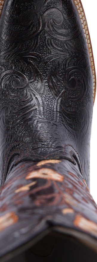 Joe Boots 16-09 Hand Tooled Tribute ,Dark Brown Women's Cowboy Embroidered Boots: Square Toe Western Boot