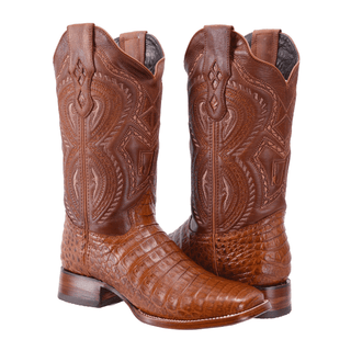 JB706  Original Men's Caiman Cognac Western Boots, Square Toe Cowboy boots, Authentic Caiman Leather