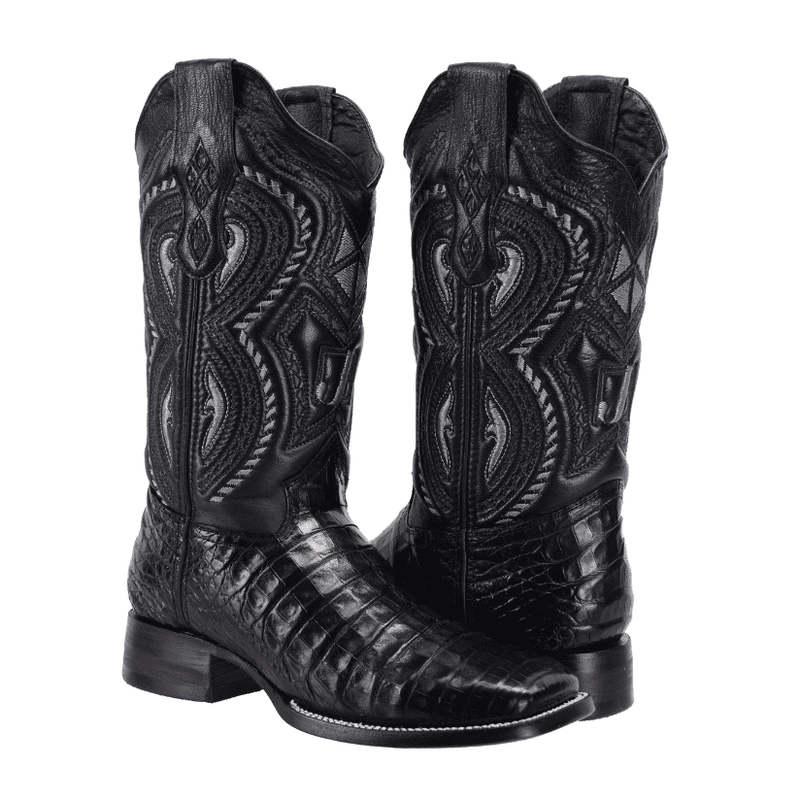 Load image into Gallery viewer, JB706 Square Toe Rodeo Boot Caiman Original Leather Black
