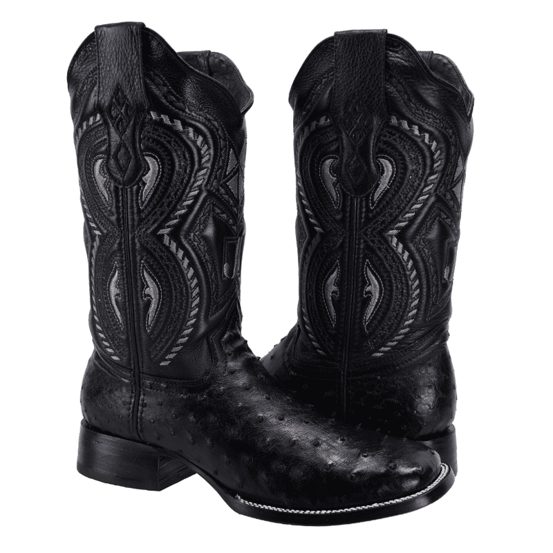 Load image into Gallery viewer, JB703 Square Toe Rodeo Boot Ostrich Original Leather Black
