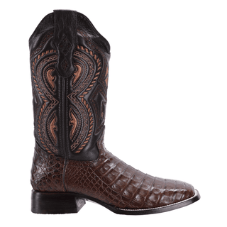JB706  Original Men's Caiman Brown Western Boots, Square Toe Cowboy boots, Authentic Caiman Leather