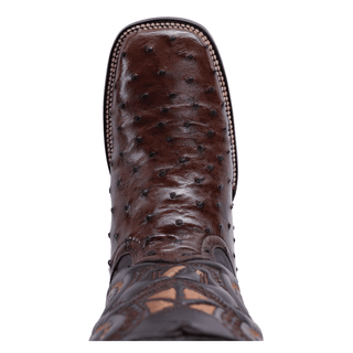 JB703 Original Men's Ostrich Brown Western Boots, Square Toe Cowboy boots, Authentic Ostrich Leather