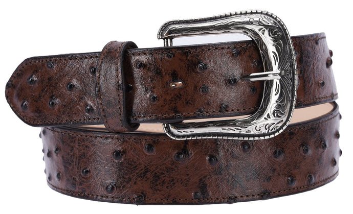 BD701 Brown Men's Western Belt 1 1/2, Cowboy belt Ostrich Tribute Leather