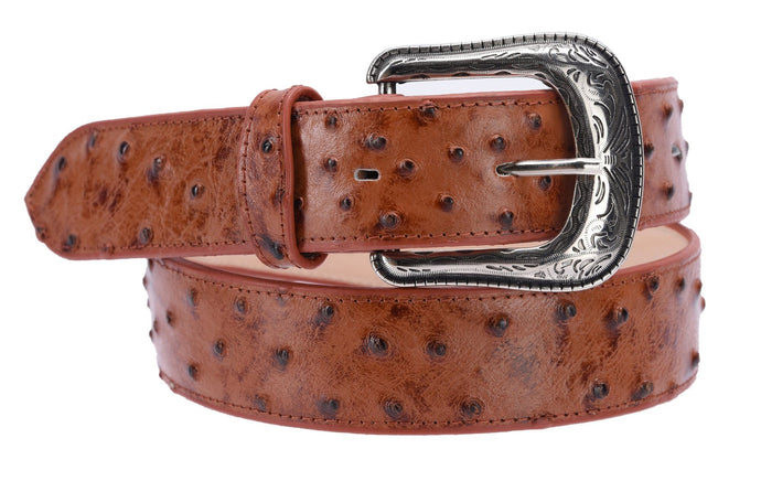 BD701 Cognac Men's Western Belt 1 1/2, Cowboy belt Ostrich Tribute Leather