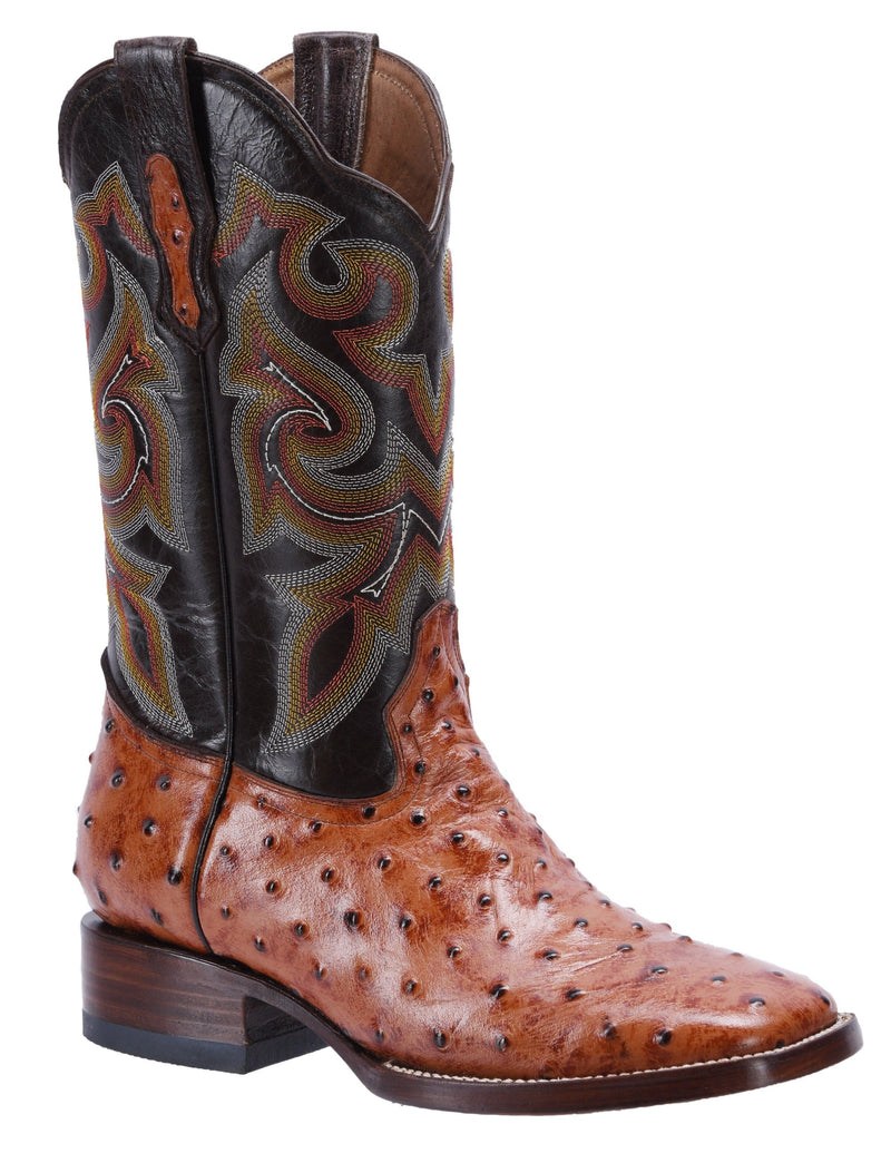 Load image into Gallery viewer, JB701 Cognac Combo Men&#39;s Western Boots: Square Toe Cowboy &amp; Rodeo Boots Ostrich print in Genuine Leather Belt BD01
