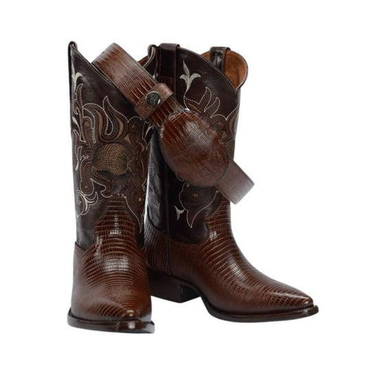 Joe boots 913 Tan  Combo Men's Western Boots: J Toe Cowboy boots in Lizard tribute Leather 013 Belt
