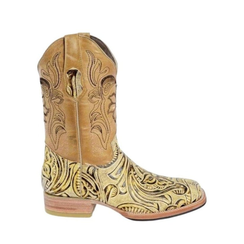 Load image into Gallery viewer, Joe boots 569 Hand Tooled Natural Combo Men&#39;s Western Boots: Square Toe Cowboy &amp; Rodeo Boots in Genuine Leather with Belt 169
