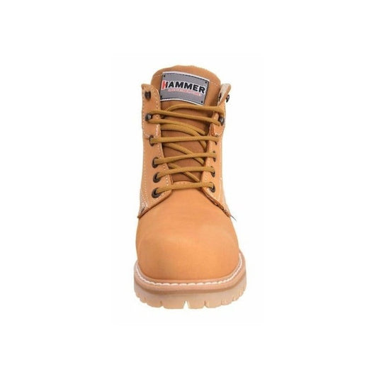 Hammer MU033 Tan 6" Steel Toe,Full-Grain Leather, Light Weight Work Boots, Oil/Slip Resistant