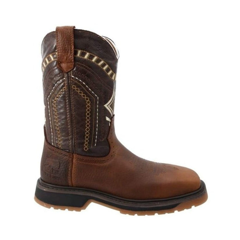 Load image into Gallery viewer, SB5002 Silver Bull Square Toe Rustic Brown Boot (WIDE EE LAST-HALF NUMBER LESS RECOMMENDED)
