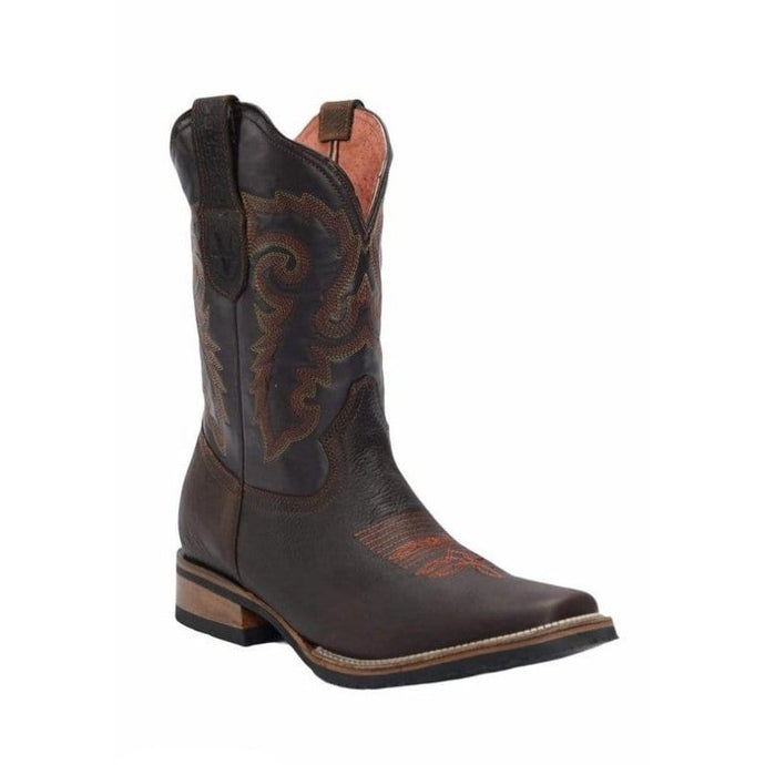 VE-517 Brown Men's Western Boots: Square Toe Cowboy & Rodeo Boots in Genuine Leather