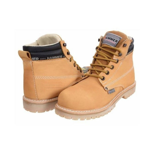 Hammer MU033 Tan 6" Steel Toe,Full-Grain Leather, Light Weight Work Boots, Oil/Slip Resistant