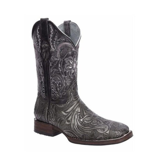Joe boots 569 Hand Tolled Black Men's Western Boots: Square Toe Cowboy & Rodeo Boots in Genuine Leather