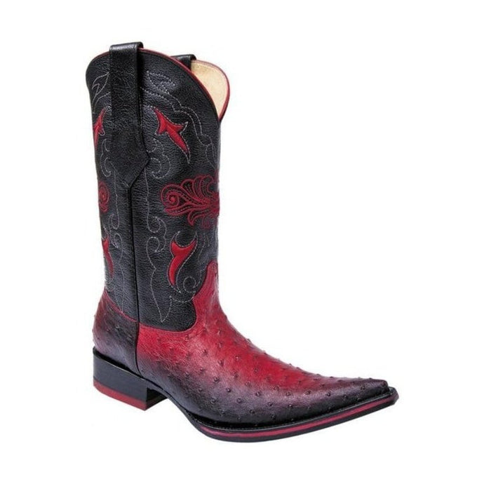 663 Two-tone Ostrich Print Leather Fire Western Boots