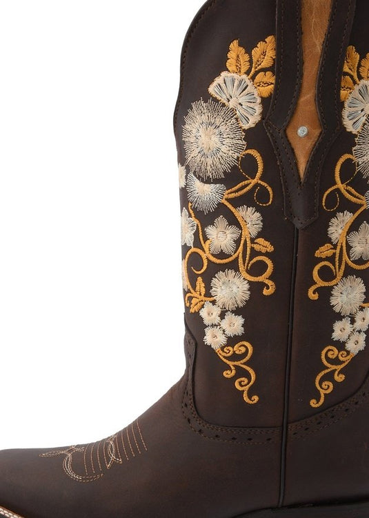 JB15-01 Tabaco/Yellow Flower Boots