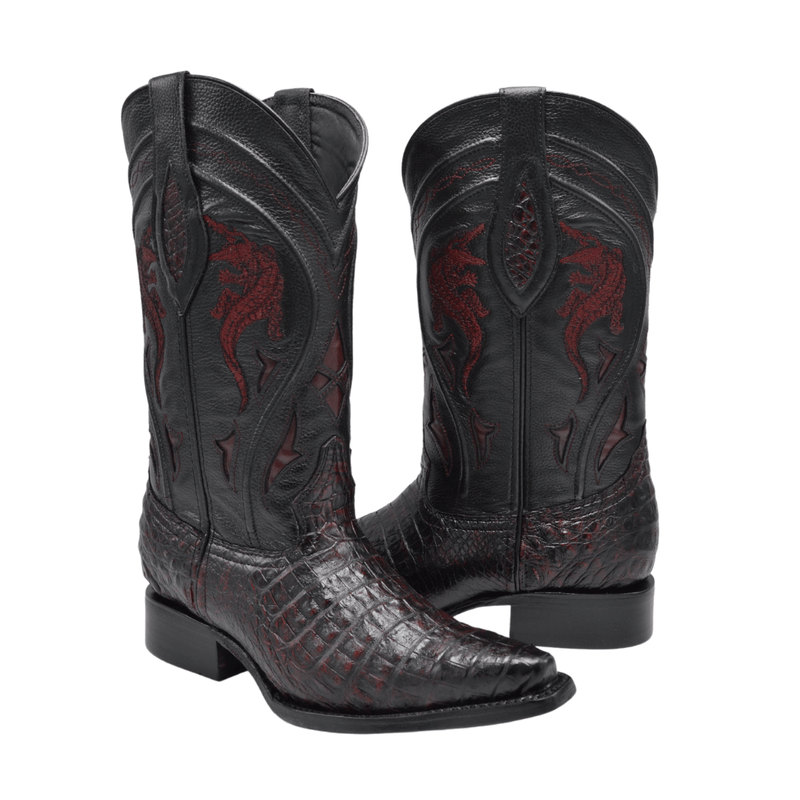 Load image into Gallery viewer, JB608 Authentic Caiman Cowboy Boot Snip Toe Black Cherry
