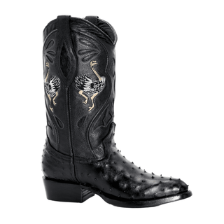 JB903 BLACK J Toe Boots  Original  Men's Cowboy Boots Ostrich Genuine Leather,  Western Boots.
