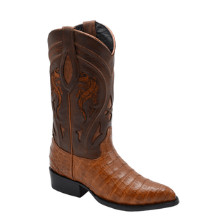 JOE BOOTS 908 Cognac Men's Western Boots: J Toe Cowboy boots in Genuine Caiman skin