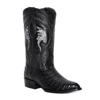 JOE BOOTS 908 Black Men's Western Boots: J Toe Cowboy boots in Genuine Caiman skin