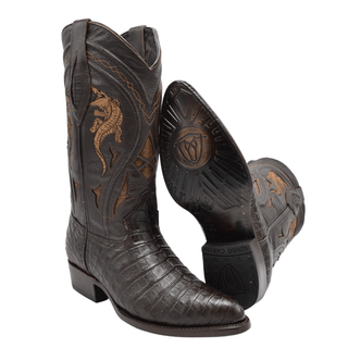 JOE BOOTS 908 Brown Men's Western Boots: J Toe Cowboy boots in Genuine Caiman skin