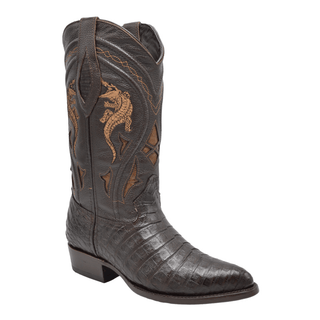 JOE BOOTS 908 Brown Men's Western Boots: J Toe Cowboy boots in Genuine Caiman skin