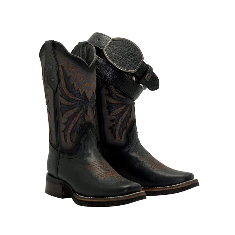 Load image into Gallery viewer, Combo SG518 Rodeo Square Toe Boot Black Rubber Sole with Belt 140
