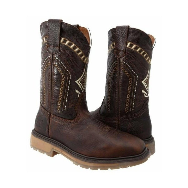 Load image into Gallery viewer, SB5001 Silver Bull Square Toe Steel Toe Brown Rustic Boot (WIDE EE LAST-HALF NUMBER LESS RECOMMENDED)

