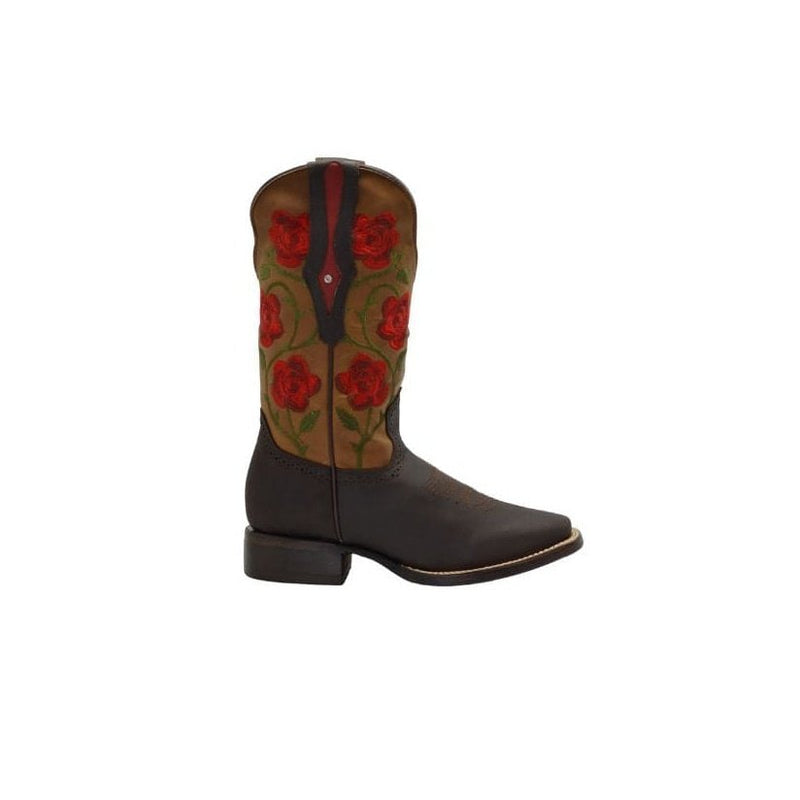 Load image into Gallery viewer, JB15-02 Brown Woman Boots with Red Flowers
