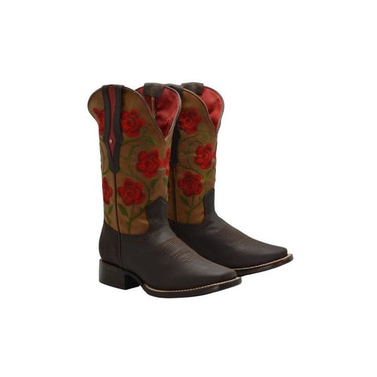 JB15-02 Brown Woman Boots with Red Flowers